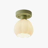 Decorative Green Floral Glass Semi Flush Mount Light with White Flower Shade