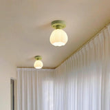 Decorative Green Floral Glass Semi Flush Mount Light with White Flower Shade