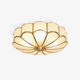Modern Scalloped Brass Flush Mount Ceiling Light with White Glass Shade