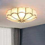 Modern Scalloped Brass Flush Mount Ceiling Light with White Glass Shade