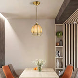 antique-style-flower-shaped-brass-pendant-light-with-gold-corrugated-glass-shade