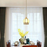 antique-style-flower-shaped-brass-pendant-light-with-gold-corrugated-glass-shade