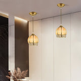 antique-style-flower-shaped-brass-pendant-light-with-gold-corrugated-glass-shade