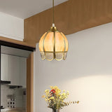 antique-style-flower-shaped-brass-pendant-light-with-gold-corrugated-glass-shade