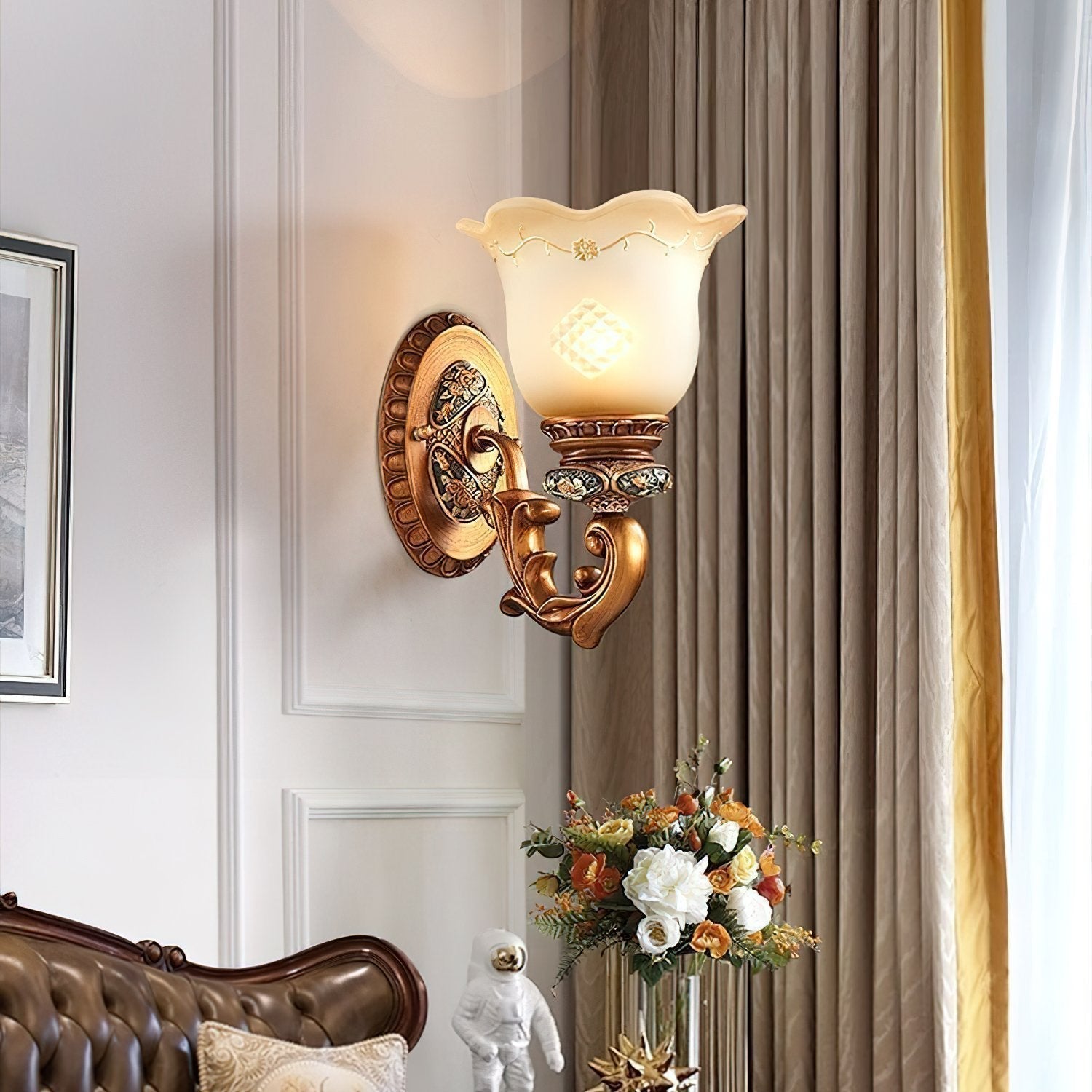 elegant-resin-flower-wall-sconce-lighting-with-vintage-beige-glass-shade