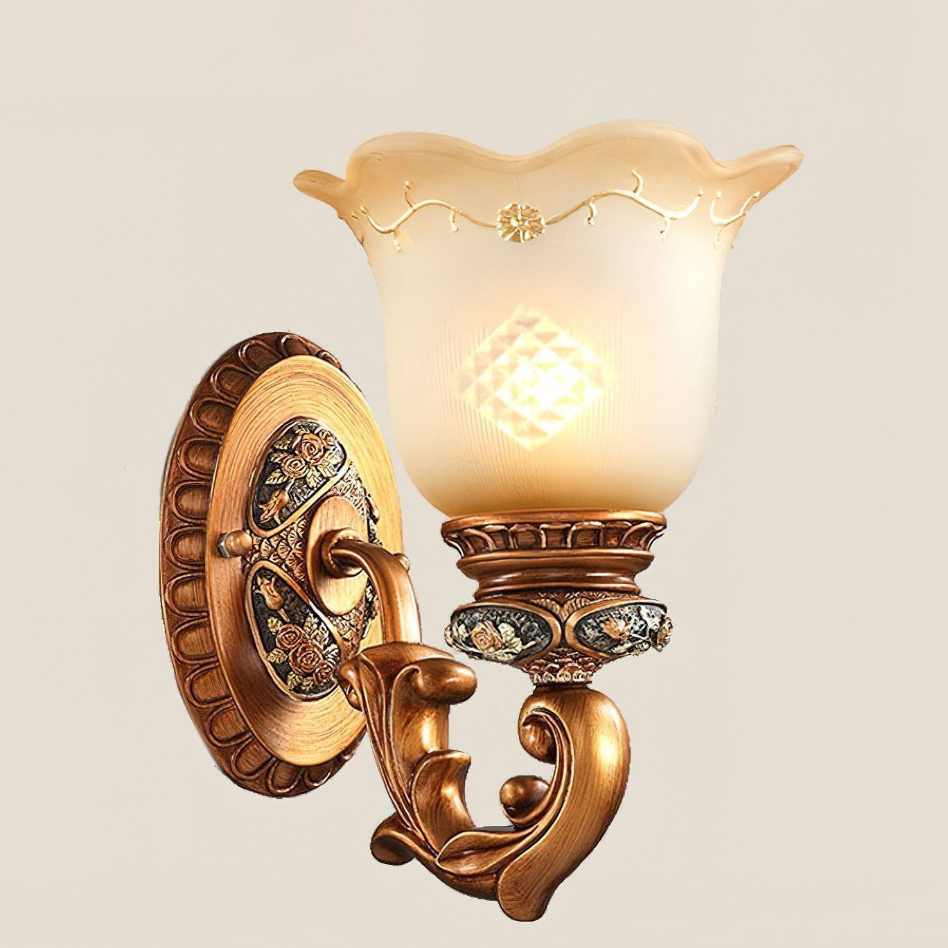 elegant-resin-flower-wall-sconce-lighting-with-vintage-beige-glass-shade