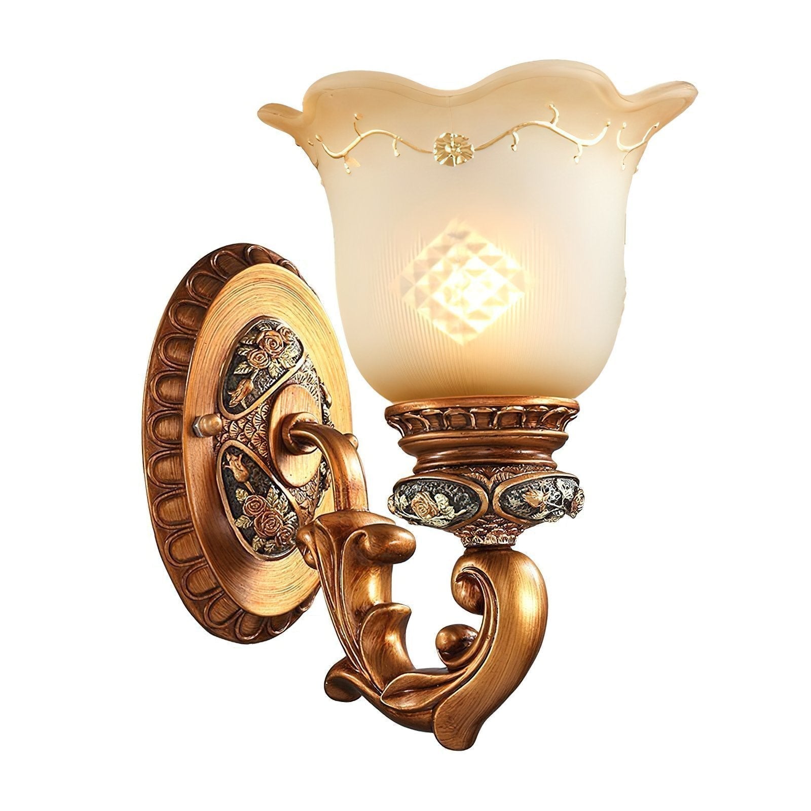 elegant-resin-flower-wall-sconce-lighting-with-vintage-beige-glass-shade