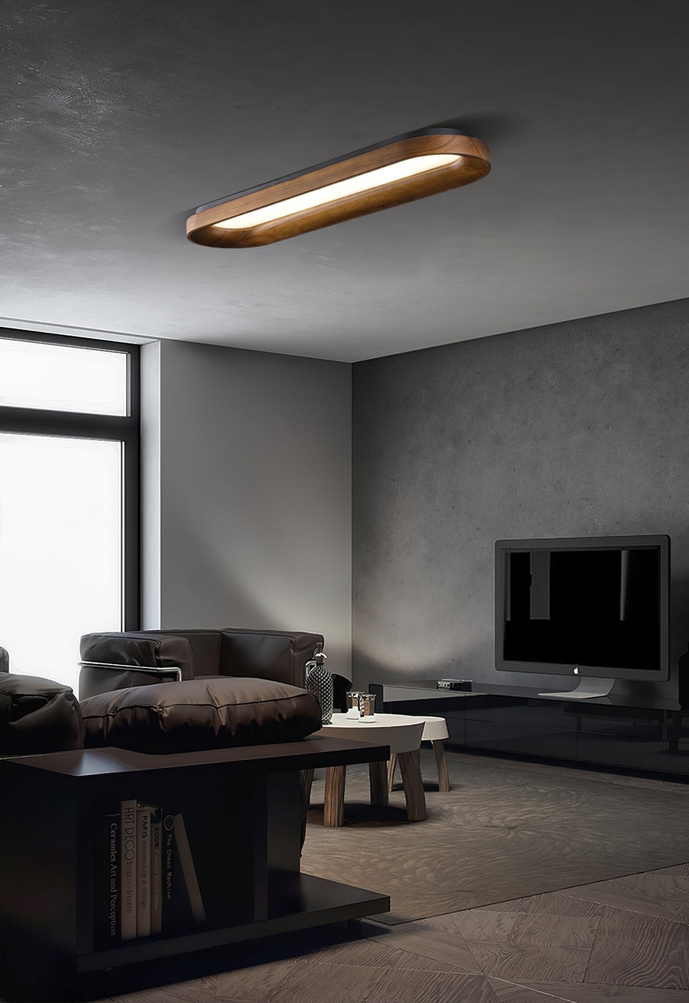 Modern Minimalist Organic Flowing Cloud LED Ceiling Light with Wood Frame and Acrylic Diffuser
