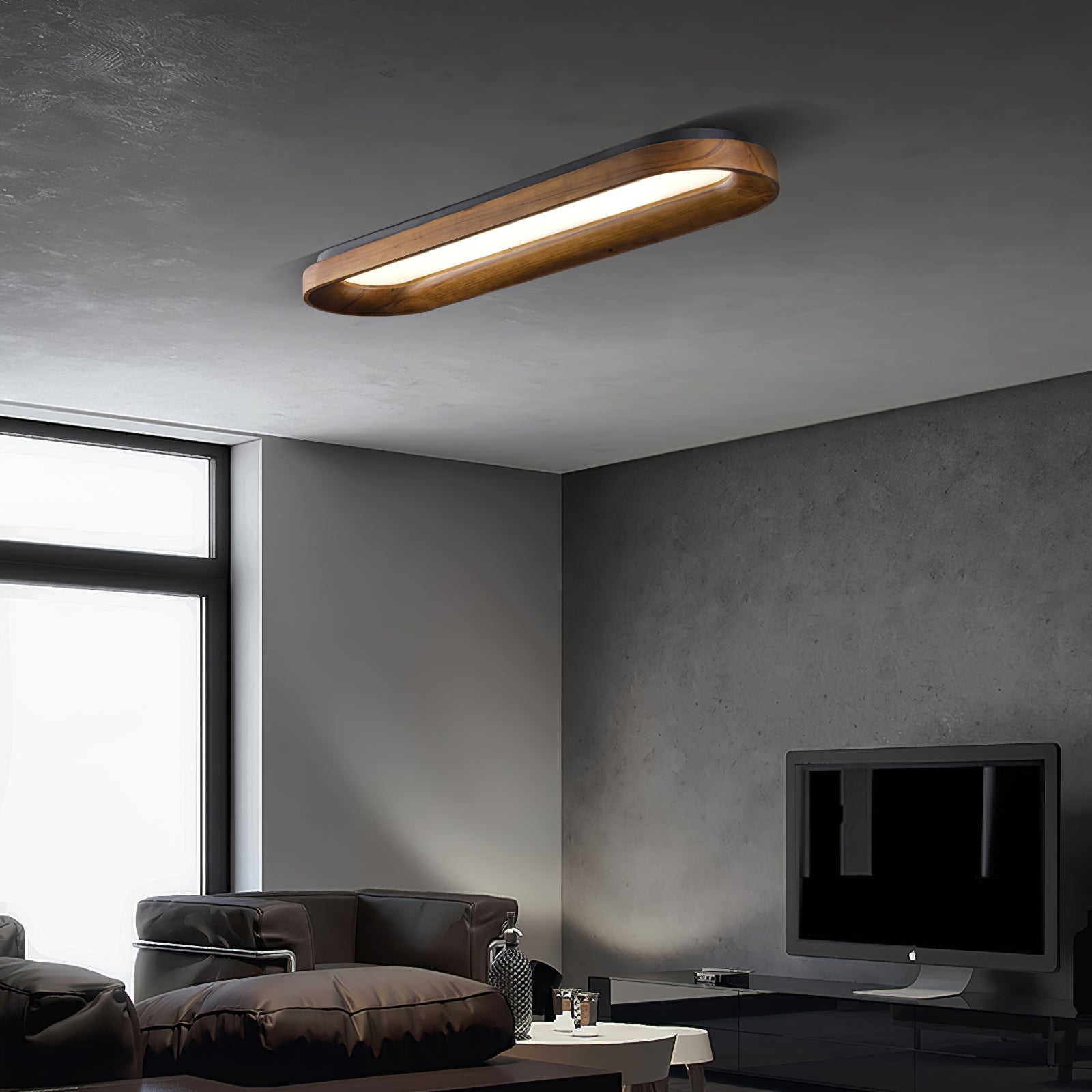 Modern Minimalist Organic Flowing Cloud LED Ceiling Light with Wood Frame and Acrylic Diffuser