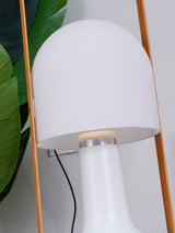 Portable Rechargeable Glass Bedside Table Lamp with Adjustable Tilting Shade and Wood Finish