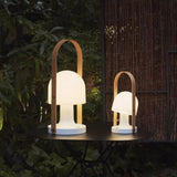 Portable Rechargeable Glass Bedside Table Lamp with Adjustable Tilting Shade and Wood Finish
