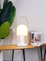 Portable Rechargeable Glass Bedside Table Lamp with Adjustable Tilting Shade and Wood Finish