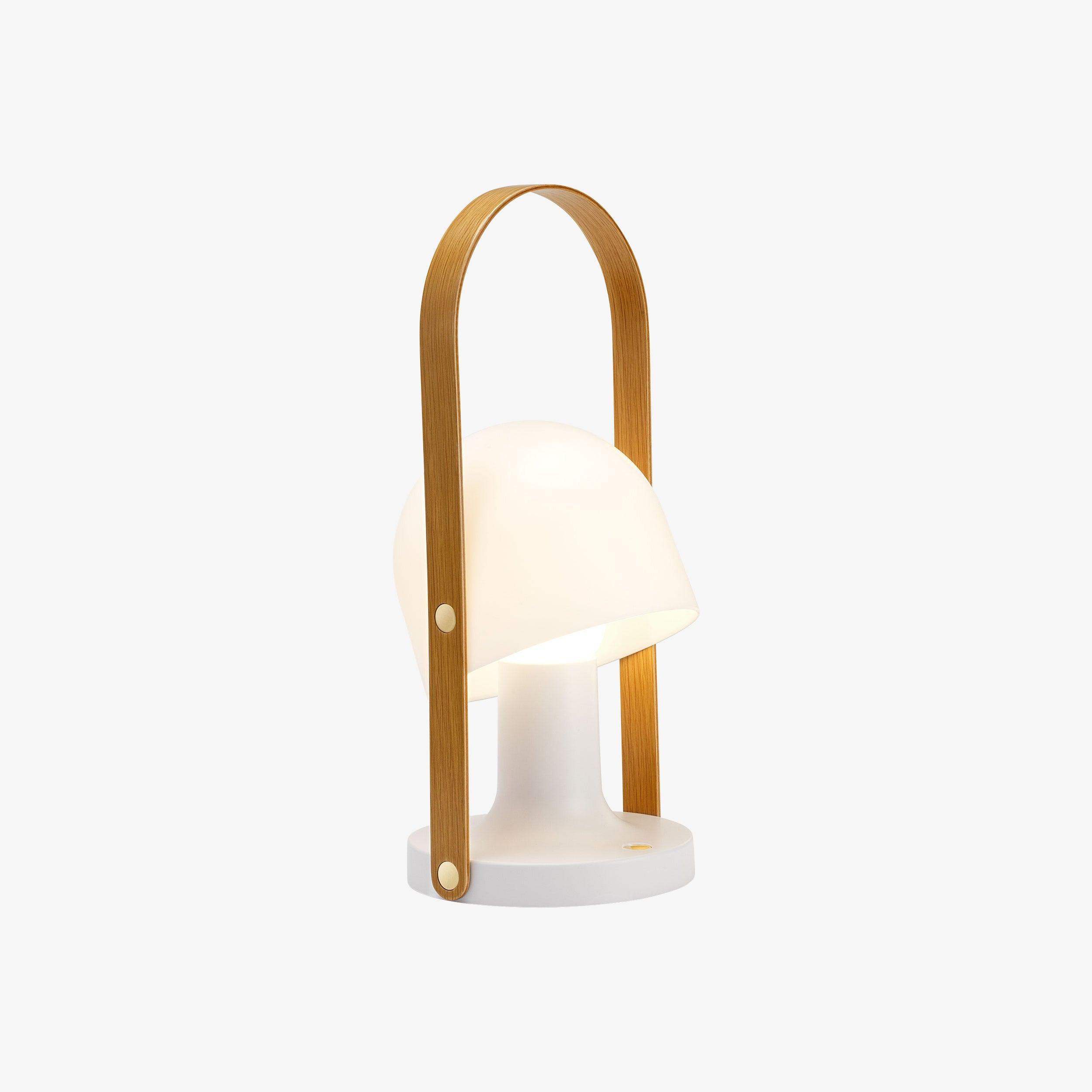 Portable Rechargeable Glass Bedside Table Lamp with Adjustable Tilting Shade and Wood Finish