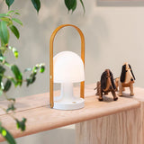 Portable Rechargeable Glass Bedside Table Lamp with Adjustable Tilting Shade and Wood Finish