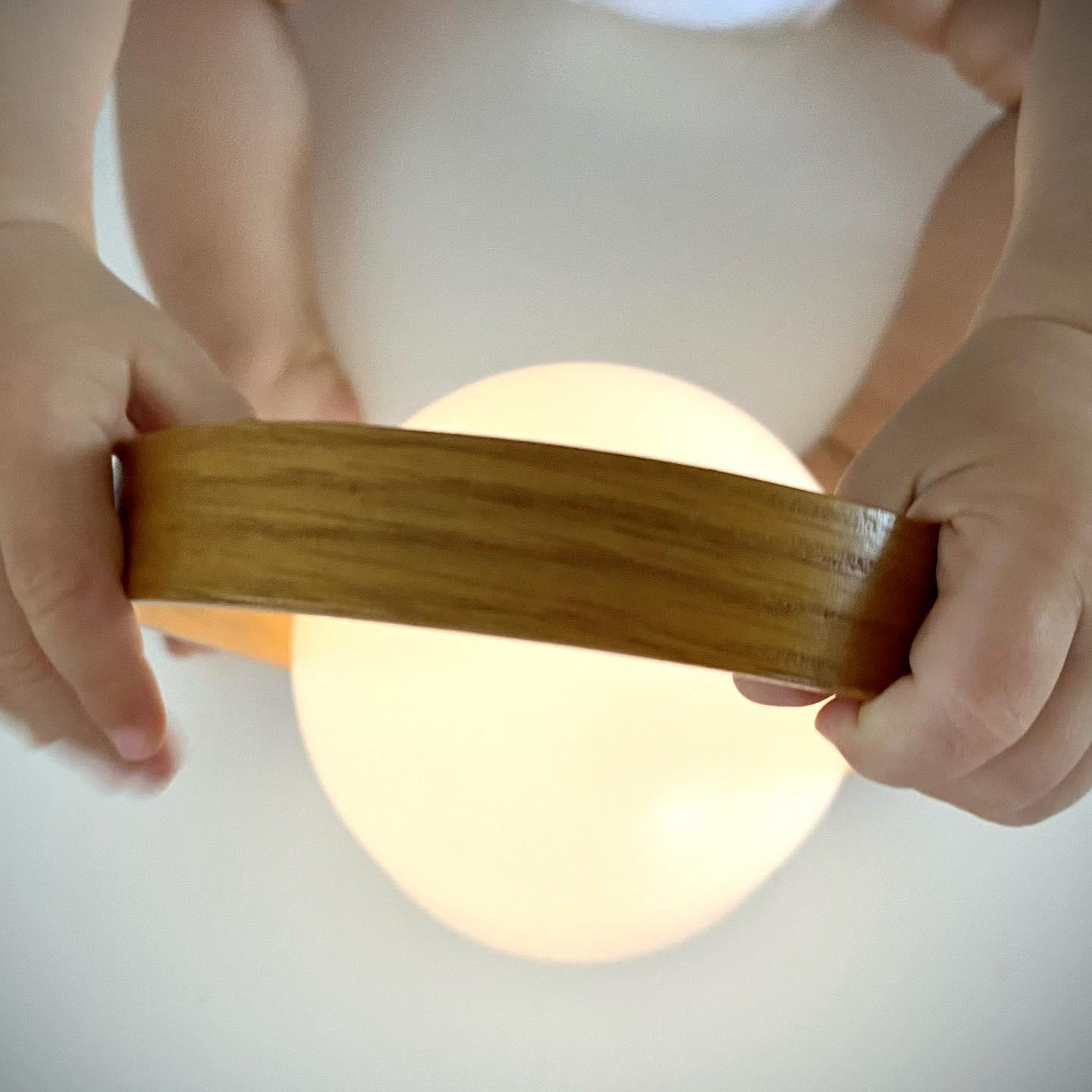 Portable Rechargeable Glass Bedside Table Lamp with Adjustable Tilting Shade and Wood Finish