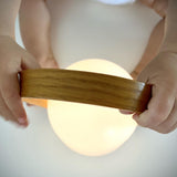 Portable Rechargeable Glass Bedside Table Lamp with Adjustable Tilting Shade and Wood Finish