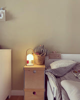 Portable Rechargeable Glass Bedside Table Lamp with Adjustable Tilting Shade and Wood Finish