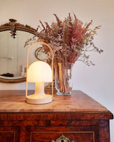 Portable Rechargeable Glass Bedside Table Lamp with Adjustable Tilting Shade and Wood Finish