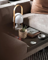 Portable Rechargeable Glass Bedside Table Lamp with Adjustable Tilting Shade and Wood Finish