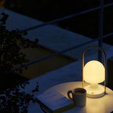 Portable Rechargeable Glass Bedside Table Lamp with Adjustable Tilting Shade and Wood Finish