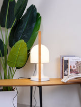 Portable Rechargeable Glass Bedside Table Lamp with Adjustable Tilting Shade and Wood Finish