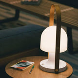 Portable Rechargeable Glass Bedside Table Lamp with Adjustable Tilting Shade and Wood Finish