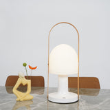 Portable Rechargeable Glass Bedside Table Lamp with Adjustable Tilting Shade and Wood Finish
