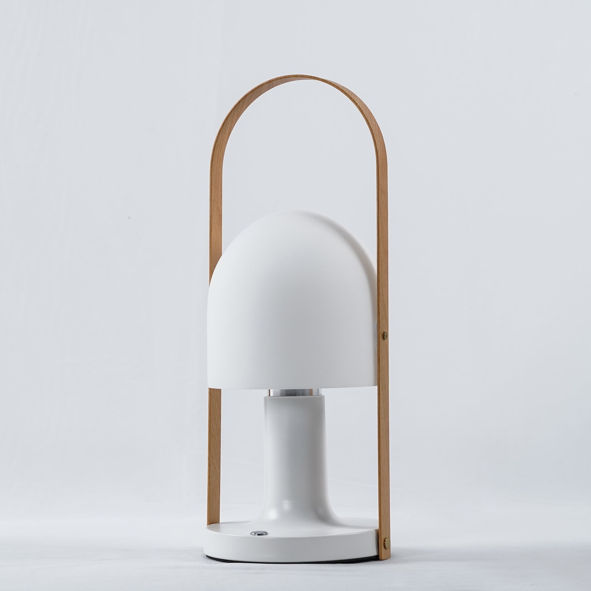 Portable Rechargeable Glass Bedside Table Lamp with Adjustable Tilting Shade and Wood Finish