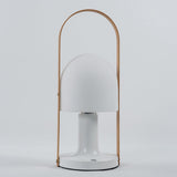 Portable Rechargeable Glass Bedside Table Lamp with Adjustable Tilting Shade and Wood Finish