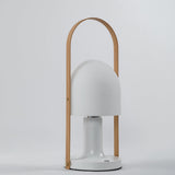 Portable Rechargeable Glass Bedside Table Lamp with Adjustable Tilting Shade and Wood Finish