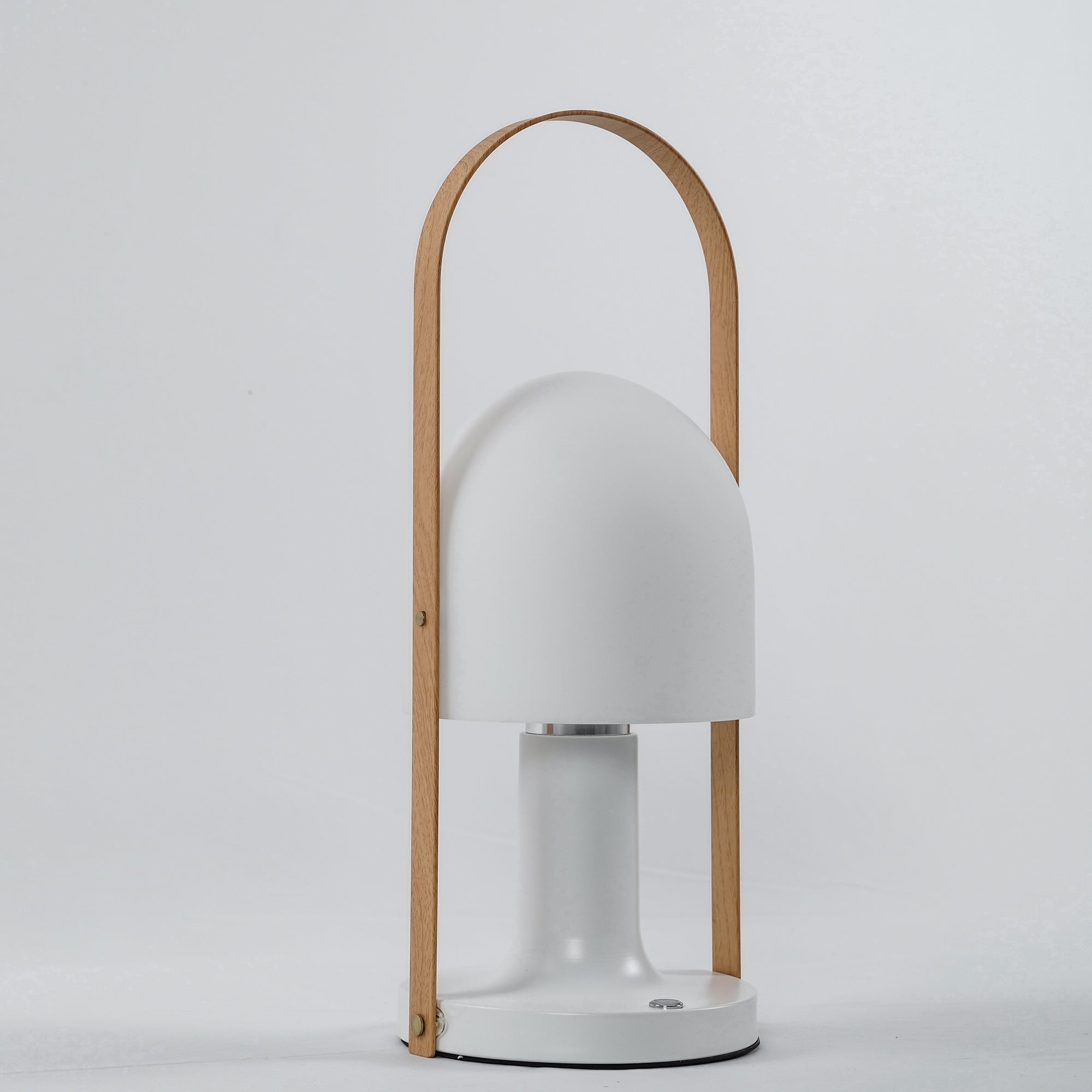 Portable Rechargeable Glass Bedside Table Lamp with Adjustable Tilting Shade and Wood Finish