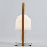Portable Rechargeable Glass Bedside Table Lamp with Adjustable Tilting Shade and Wood Finish