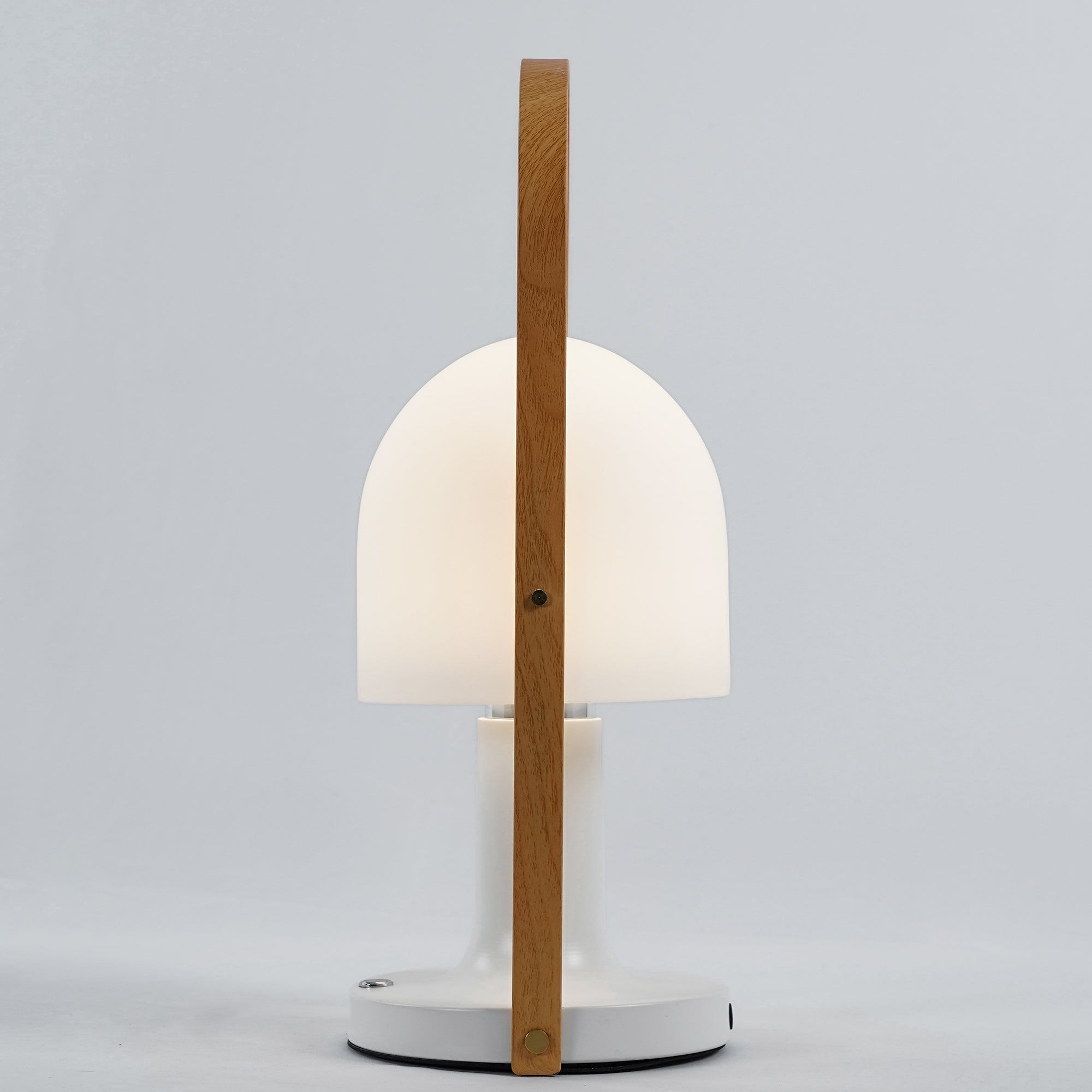 Portable Rechargeable Glass Bedside Table Lamp with Adjustable Tilting Shade and Wood Finish