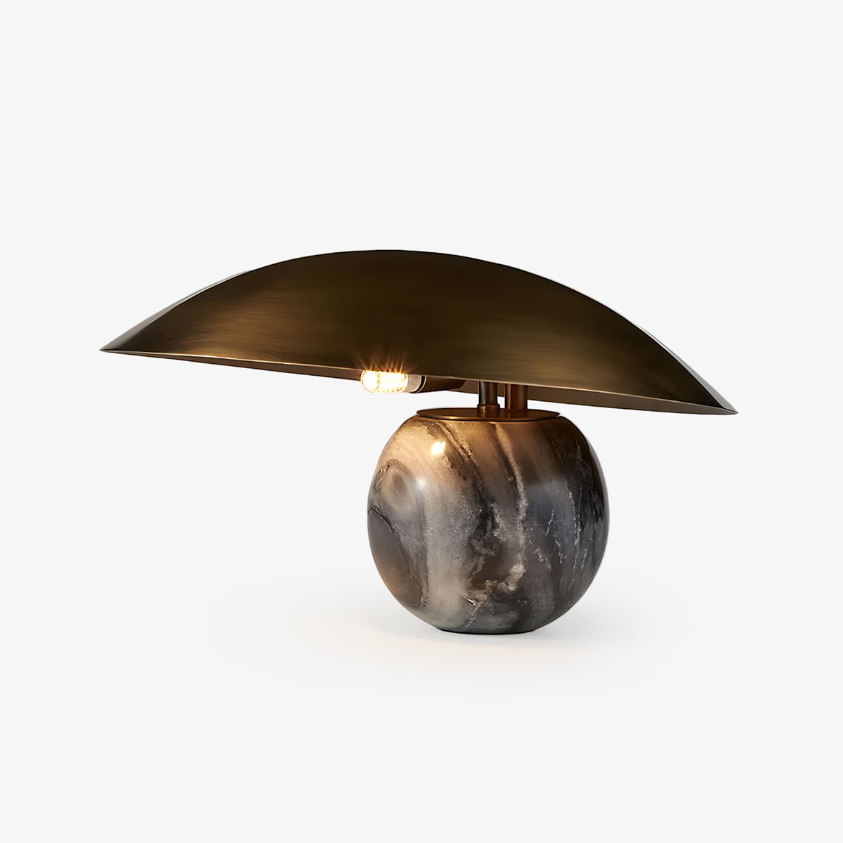Formosa Modern Marble Sphere Table Lamp with Bronze Metal Tilt Shade for Bedroom and Living Room