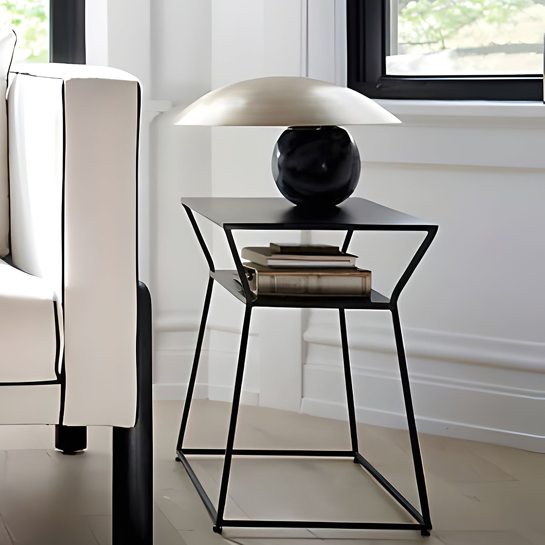 Formosa Modern Marble Sphere Table Lamp with Bronze Metal Tilt Shade for Bedroom and Living Room
