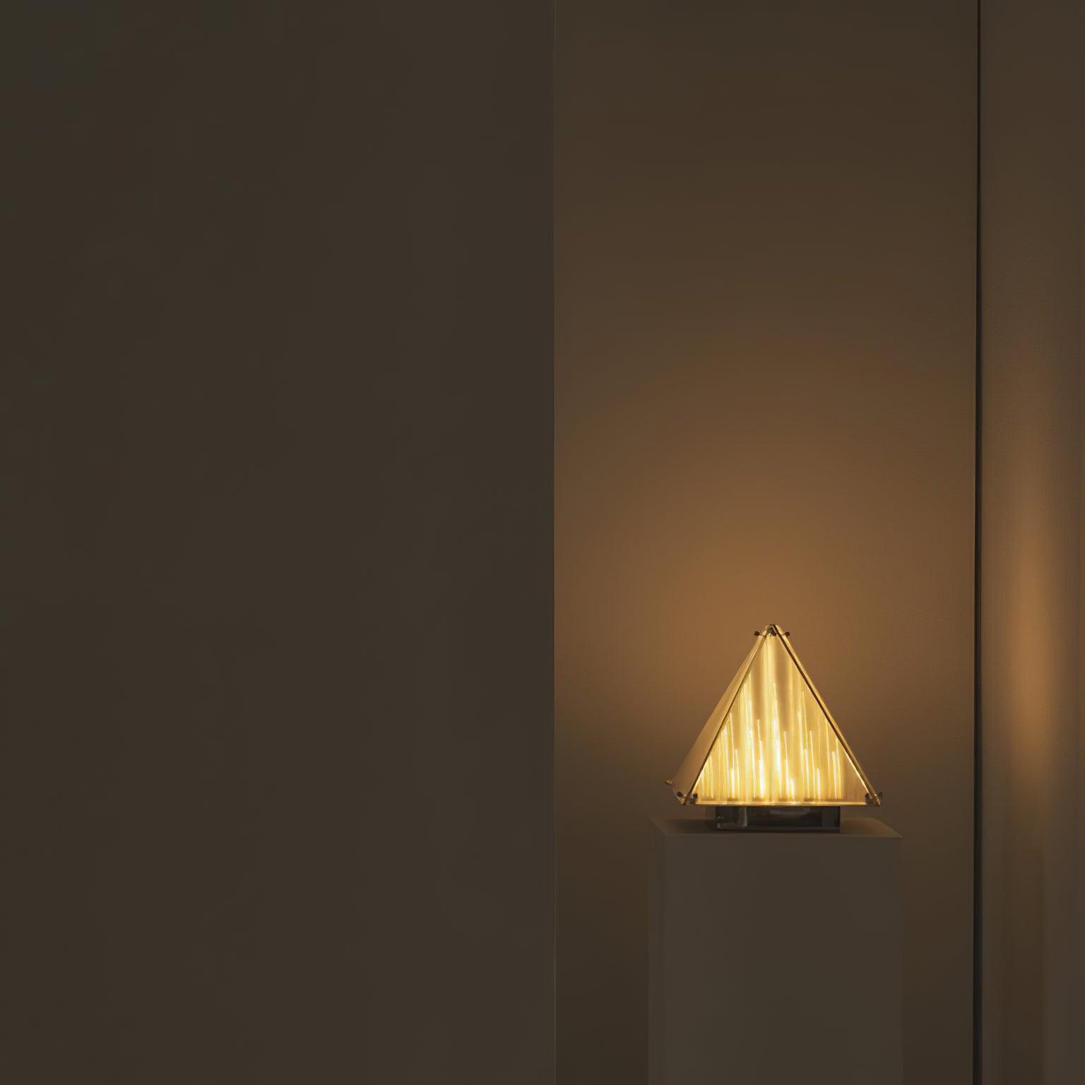 Modern Architectural Patterned Glass LED Table Lamp Chrome Finish Bedside Desk Light