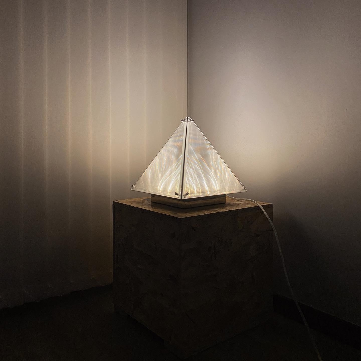 Modern Architectural Patterned Glass LED Table Lamp Chrome Finish Bedside Desk Light