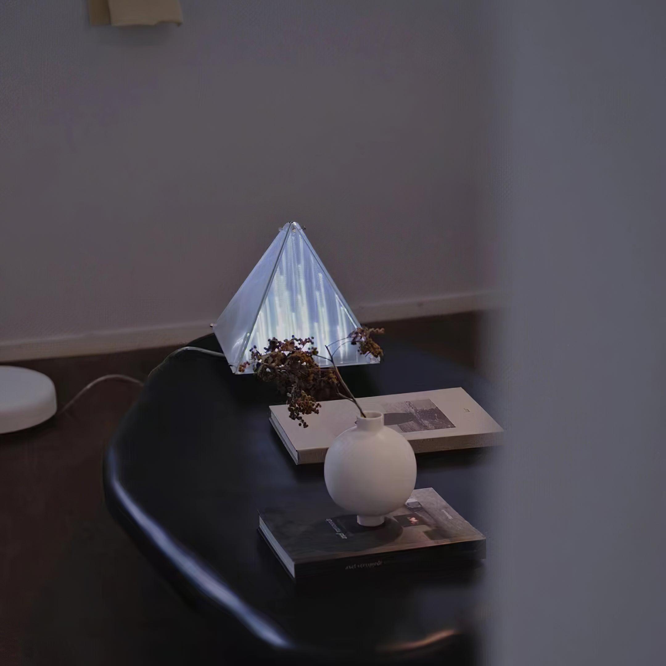 Modern Architectural Patterned Glass LED Table Lamp Chrome Finish Bedside Desk Light