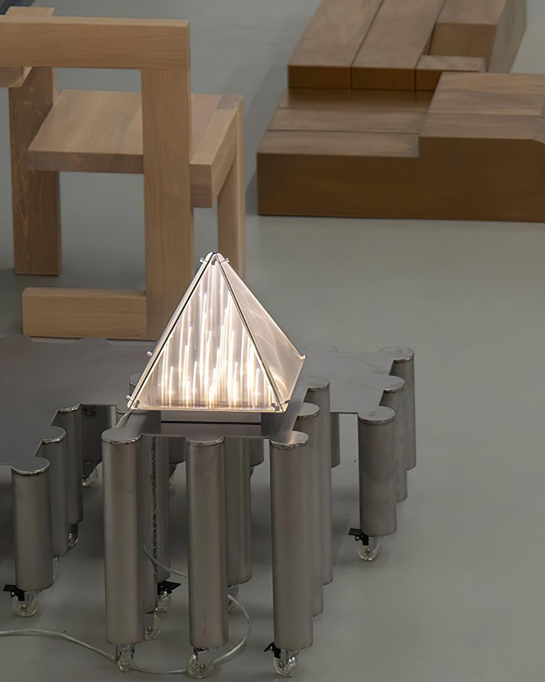 Modern Architectural Patterned Glass LED Table Lamp Chrome Finish Bedside Desk Light
