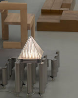 Modern Architectural Patterned Glass LED Table Lamp Chrome Finish Bedside Desk Light
