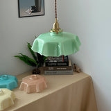 Vintage Ceramic Pleated Floral Pendant Light French Style Brass Hanging Ceiling Lamp