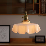 Vintage Ceramic Pleated Floral Pendant Light French Style Brass Hanging Ceiling Lamp