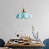 Vintage Ceramic Pleated Floral Pendant Light French Style Brass Hanging Ceiling Lamp