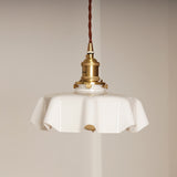 Vintage Ceramic Pleated Floral Pendant Light French Style Brass Hanging Ceiling Lamp