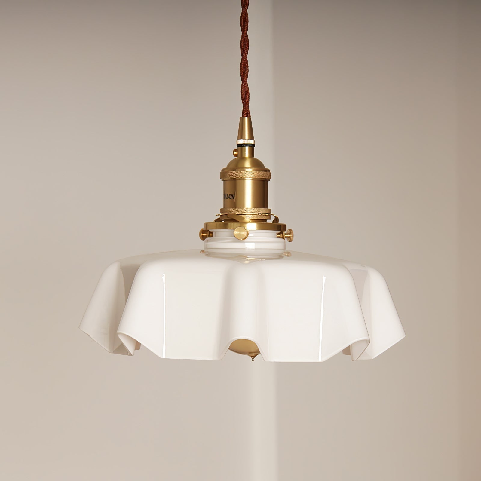 Vintage Ceramic Pleated Floral Pendant Light French Style Brass Hanging Ceiling Lamp