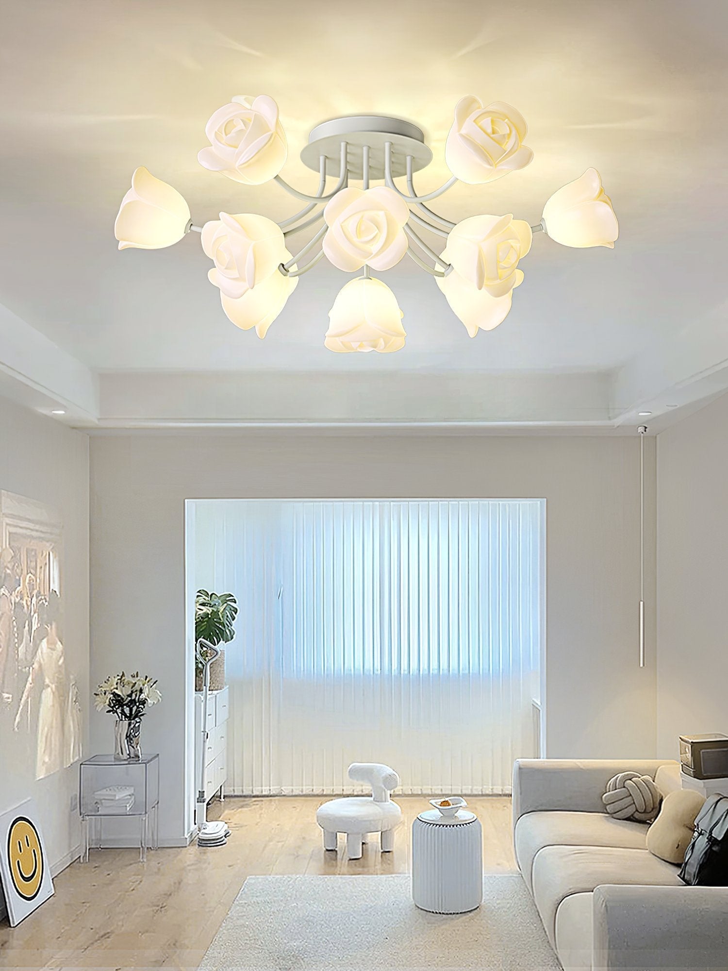 elegant-floral-rose-ceiling-light-fixture-for-romantic-bedroom-decor-white-and-green-finishes