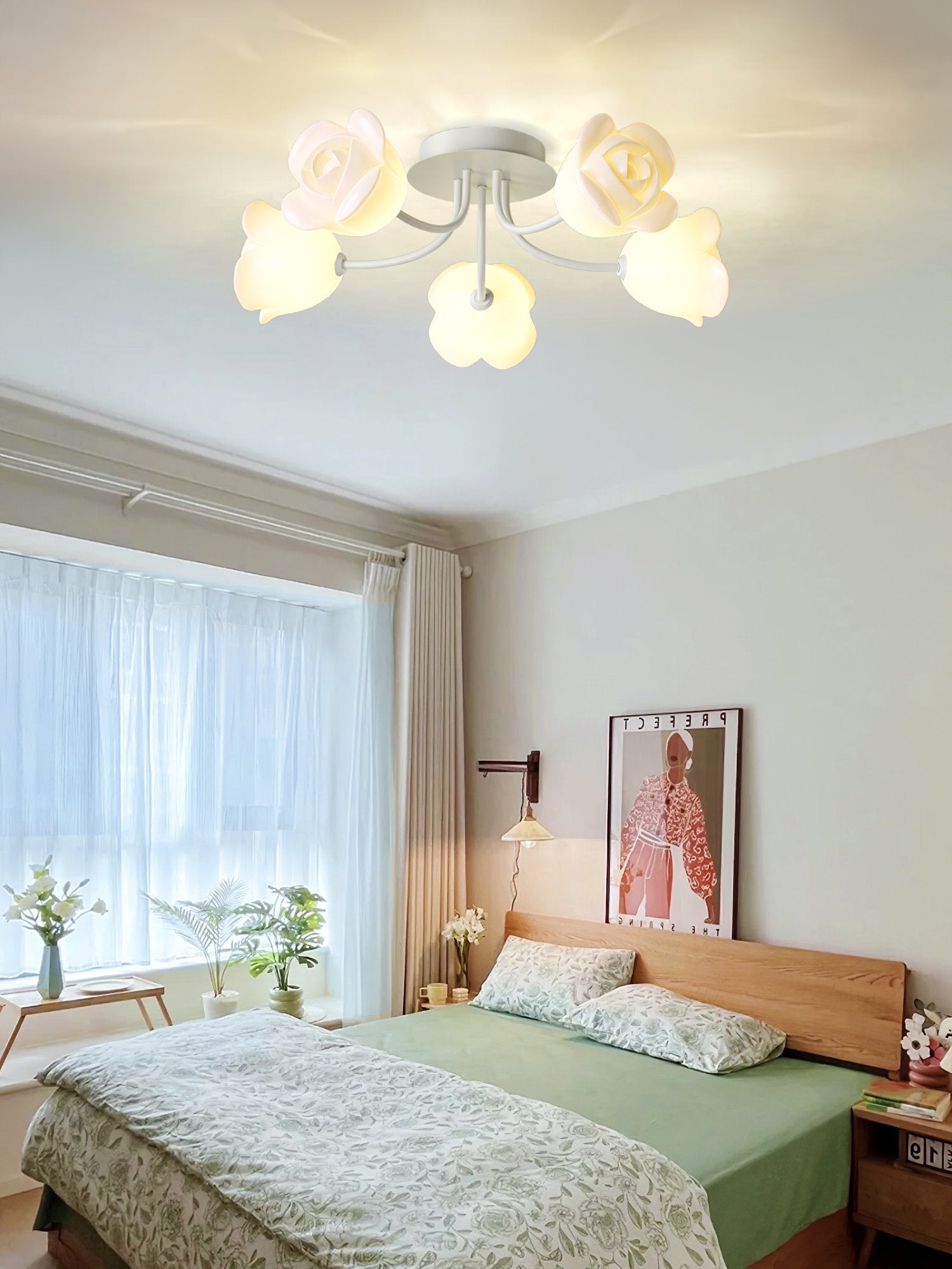elegant-floral-rose-ceiling-light-fixture-for-romantic-bedroom-decor-white-and-green-finishes