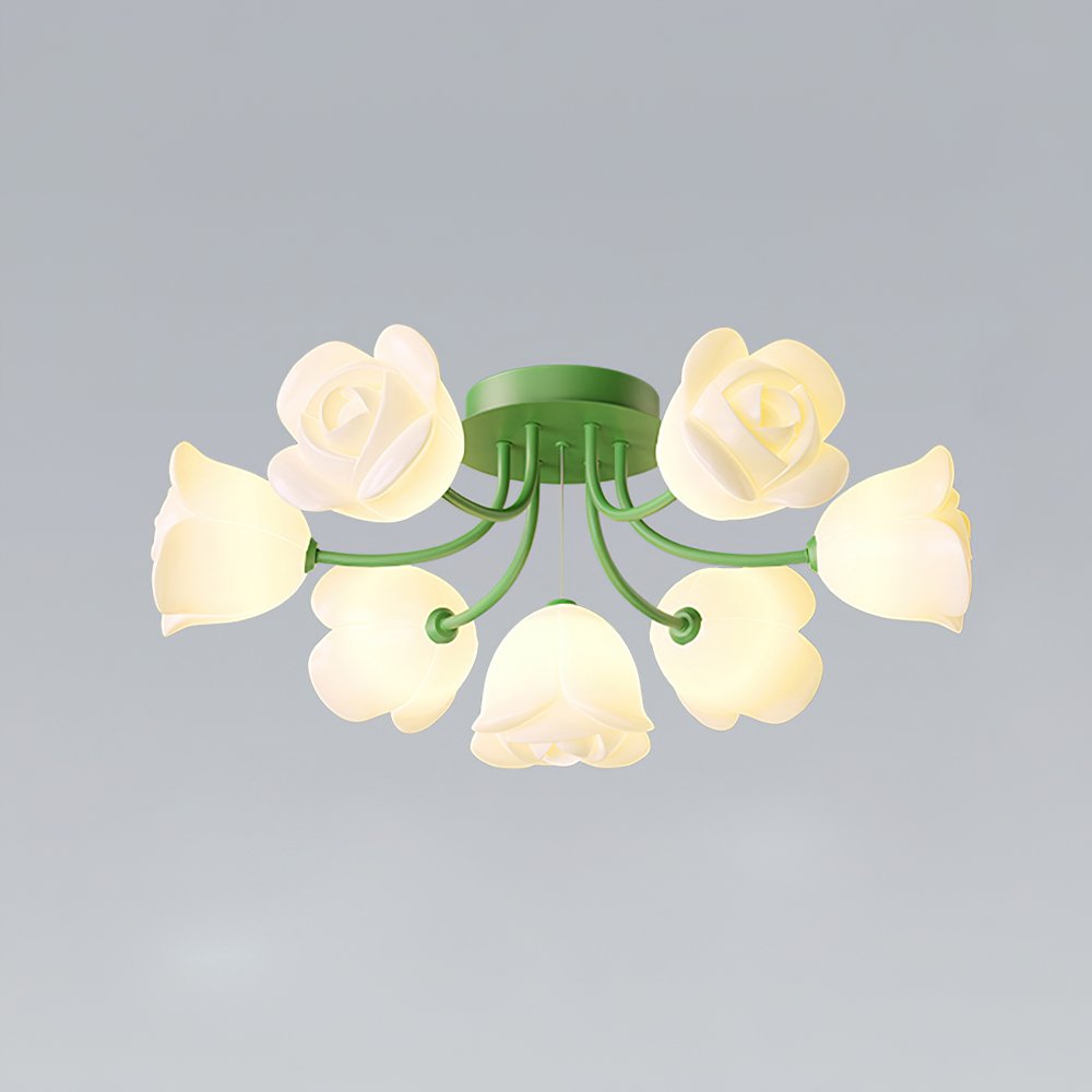 elegant-floral-rose-ceiling-light-fixture-for-romantic-bedroom-decor-white-and-green-finishes