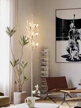 Modern Geometric Fruit Torchiere Floor Lamp with Polished Steel Structure Tall Standing Light