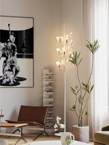 Modern Geometric Fruit Torchiere Floor Lamp with Polished Steel Structure Tall Standing Light